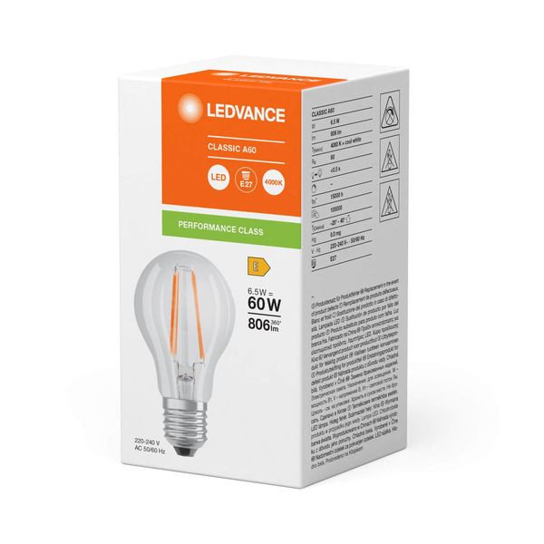 LEDVANCE LED CLASSIC A 6.5W 840 klar E27 Lampe 806lm 4000K neutralweiss wie 60W 4099854062667