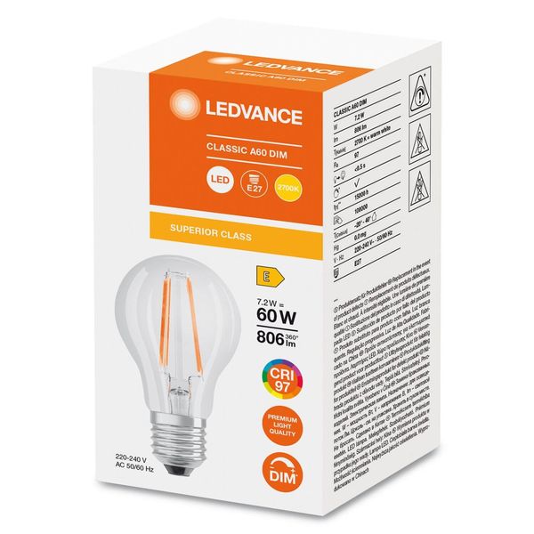 LEDVANCE LED CLASSIC A CRI97 7.2W 927 klar E27 Lampe 806lm 2700K warmweiss 97Ra wie 60W dimmbar 4099854065071