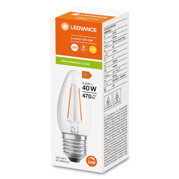 LEDVANCE LED CLASSIC B 4.8W 827 klar E27 Lampe 470lm 2700K warmweiss wie 40W dimmbar 4099854067495