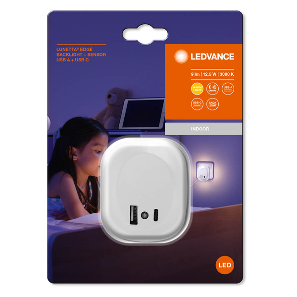 LEDVANCE LED Nachtlicht Lunetta Edge USB A&C 3000K White Warmweiss 4099854088513