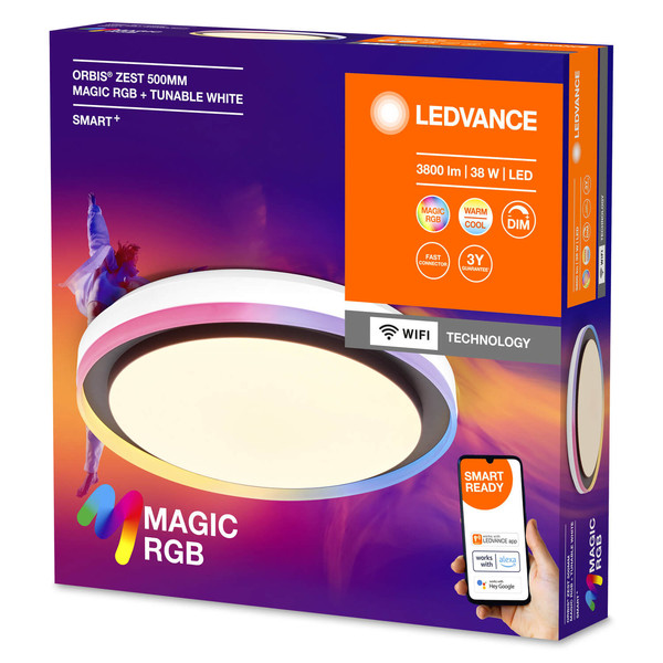 LEDVANCE LED Deckenleuchte Smart+ Orbis Ceiling ZEST MAGIC RGB 50cm Black Dimmbar RGBTW Farbwechsel / steuerbare Lichtfarbe 4099854090288