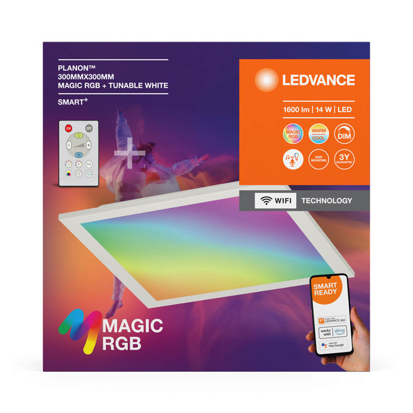 LEDVANCE LED Panel SMART+ WIFI PANEL MAGIC RGB 30x30cm Dimmbar RGBTW Farbwechsel / steuerbare Lichtfarbe 4099854090370