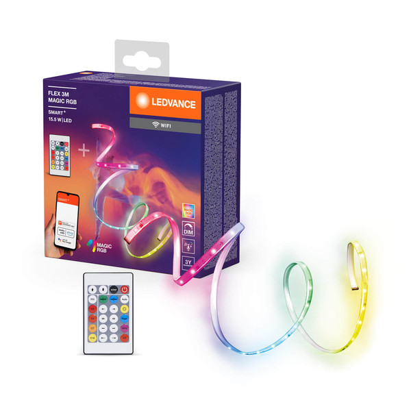 LEDVANCE Lichtleiste SMART+ WIFI MAGIC RGB FLEX WITH REMOTE CONTROL 3M + RC Dimmbar RGB Farbwechsel / Multicolor 4099854095115