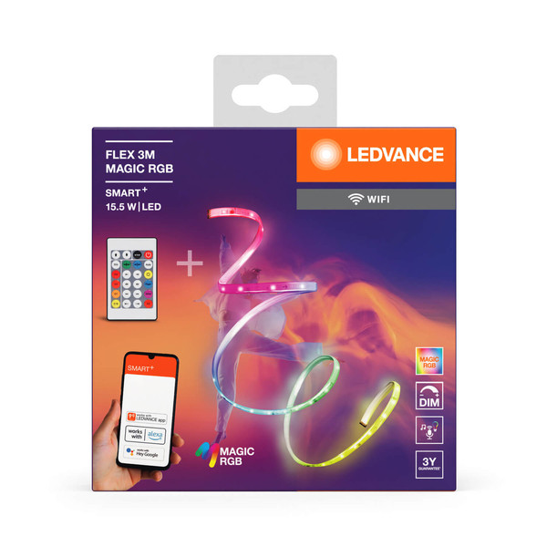 LEDVANCE Lichtleiste SMART+ WIFI MAGIC RGB FLEX WITH REMOTE CONTROL 3M + RC Dimmbar RGB Farbwechsel / Multicolor 4099854095115