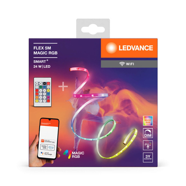 LEDVANCE Lichtleiste SMART+ WIFI MAGIC RGB FLEX WITH REMOTE CONTROL 5M + RC Dimmbar RGB Farbwechsel / Multicolor 4099854095146