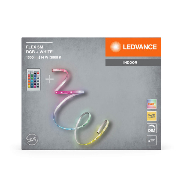 LEDVANCE LED Lichtleiste FLEX RGB WITH REMOTE CONTROL 5M RGB + RC Dimmbar Warmweiss 4099854095443