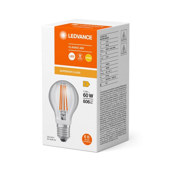 LEDVANCE LED Bewegungssensor CLASSIC A Filament 7.3W 827 klar E27 Lampe 806lm 2700K warmweiss wie 60W 4099854096051