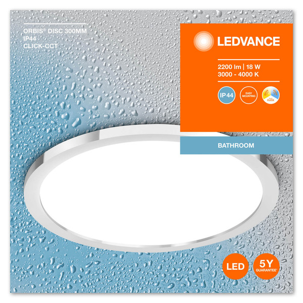 LEDVANCE LED Deckenleuchte Bathroom Ceiling CCT IP44 30cm Chrome Click-CCT Warm weiß,Neutralweiss 4099854096136