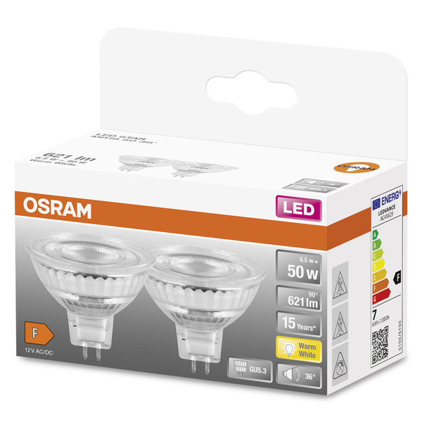 2er Pack OSRAM LED Spot, Strahler STAR MR16 12 V 6.5W 827 GU5.3 Warmweiss 4099854115356