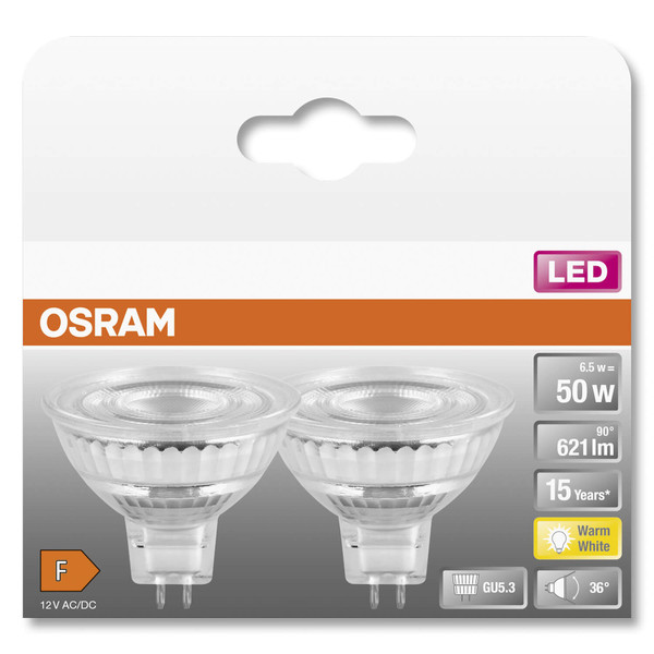 2er Pack OSRAM LED Spot, Strahler STAR MR16 12 V 6.5W 827 GU5.3 Warmweiss 4099854115356