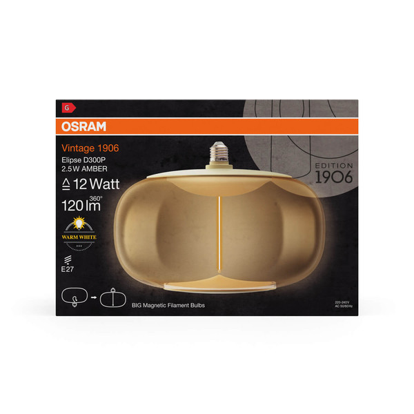 OSRAM LED Lampe Vintage 1906 BIG DECORATIVE BULB WITH Filament-MAGNETIC STYLE 2.5W 827 Amber E27 Warmweiss 4099854173806