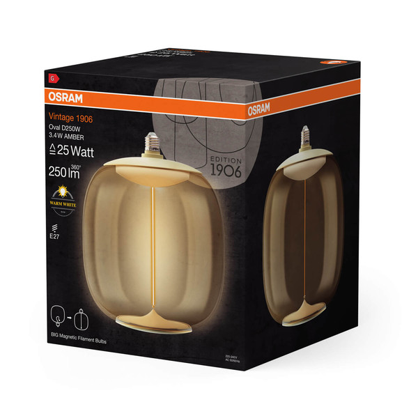 OSRAM LED Lampe Vintage 1906 BIG DECORATIVE BULB WITH Filament-MAGNETIC STYLE 3.4W 827 Amber E27 Warmweiss 4099854173844