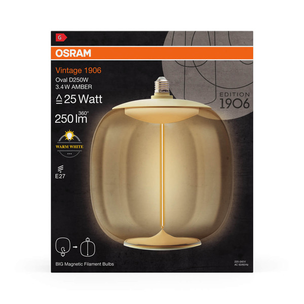 OSRAM LED Lampe Vintage 1906 BIG DECORATIVE BULB WITH Filament-MAGNETIC STYLE 3.4W 827 Amber E27 Warmweiss 4099854173844