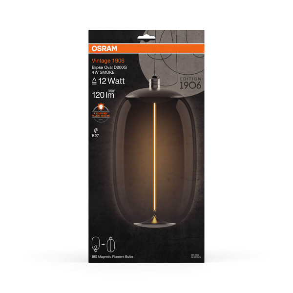 OSRAM LED Lampe Vintage 1906 BIG DECORATIVE BULB WITH Filament-MAGNETIC STYLE 4W 818 Smoke E27 Warmweiss 4099854173981