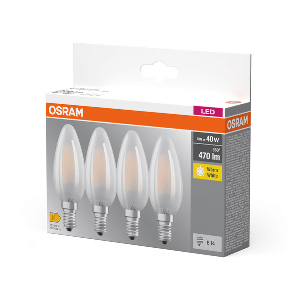 4er Pack OSRAM LED Lampe BASE CLASSIC B 4W 827 Frosted E14 Warmweiss 4099854338670
