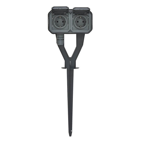 Legrand PLEXO New 2-fach Schutzkontakt Steckdose mit Gartenpfahl, Steckklemmen (SL), erhöhter Berührungsschutz, Outdoor-Steckdose 250V, IP55, anthrazit 069759L