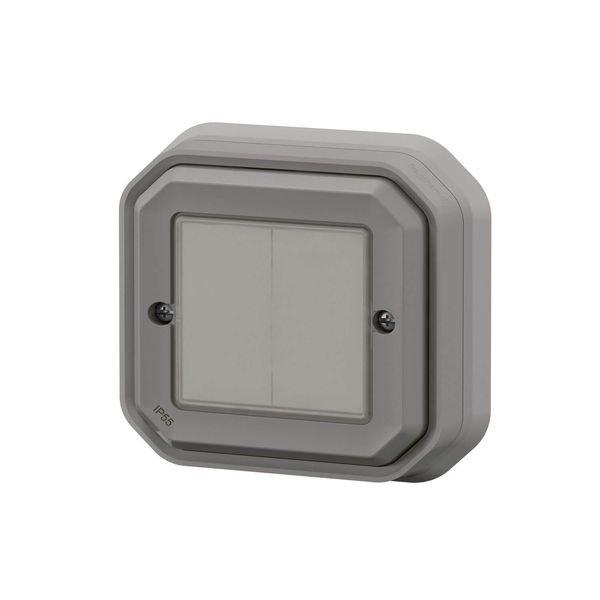 Legrand PLEXO New Feuchtraum Connected-Smart-Home-Doppelschalter, Wandsender, Aufputz Schalter, An-Aus, Home+Control-App, IP55 wasserfest, stoßfest, grau, 069819L