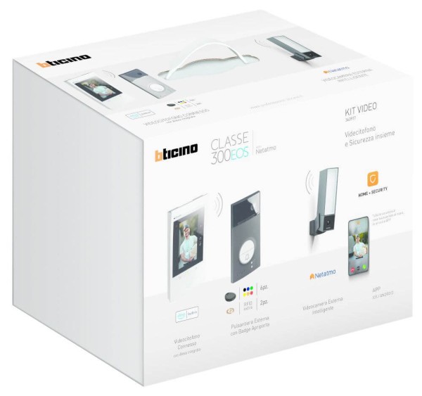 Bticino Flex ONE-Set Classe 300EOS with Netatmo & Linea 3000 in Schwarz & Netatmo Außenkamera, Wi-Fi-Video-Innenstelle Alexa, 5-Zoll-Touchscreen, App Home+Security, 2-Draht, 363950