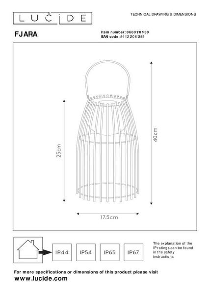 Lucide FJARA LED Tischlampe Außen Outdoor 3-Stufen-Dimmer 0,3W dimmbar Schwarz IP44 06801/01/30