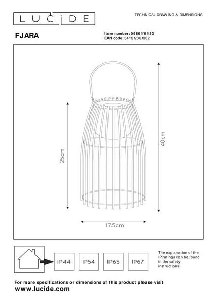 Lucide FJARA LED Tischlampe Außen Outdoor 3-Stufen-Dimmer 0,3W dimmbar Grün IP44 06801/01/33