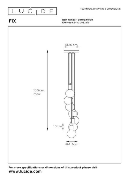 Lucide FIX Pendelleuchte 7x E27 Schwarz 08408/07/30