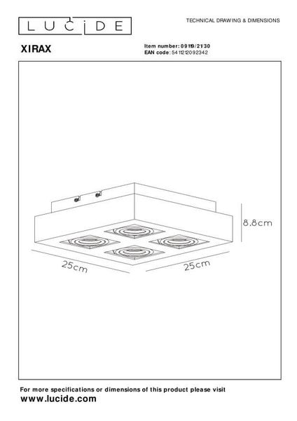 Lucide XIRAX LED Deckenleuchte 4x GU10 Dim-to-warm 4x 5W dimmbar 360° drehbar Schwarz 95Ra 09119/21/30