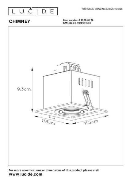 Lucide CHIMNEY Einbauleuchte GU10 360° drehbar Schwarz 09926/01/30