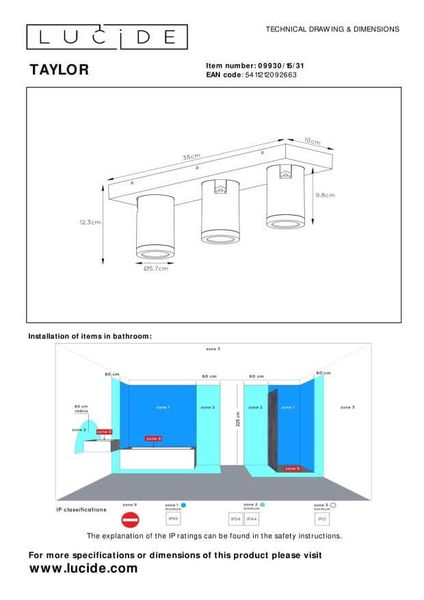 Lucide TAYLOR LED Deckenleuchte 3x GU10 Dim-to-warm 3x 5W dimmbar 360° drehbar Weiß 95Ra IP44 09930/15/31