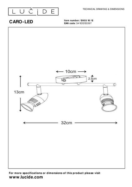 Lucide CARO-LED LED Deckenleuchte 2x GU10 2x 5W 360° drehbar Chrom Matt 13955/10/12