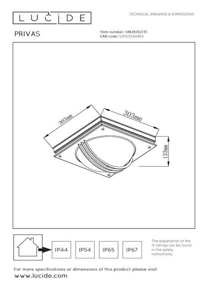 Lucide PRIVAS Außen-Wandleuchte 2x E27 Weiß, Transparent IP44 14828/02/31