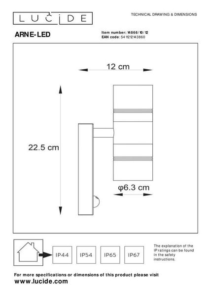 Lucide ARNE-LED LED Außen-Wandleuchte 2x GU10 2x 5W 360° drehbar Chrom Matt Sensor IP44 14866/10/12