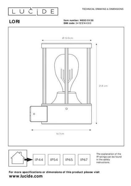 Lucide LORI Außen-Wandleuchte E27 Anthrazit Sensor IP44 14893/01/30