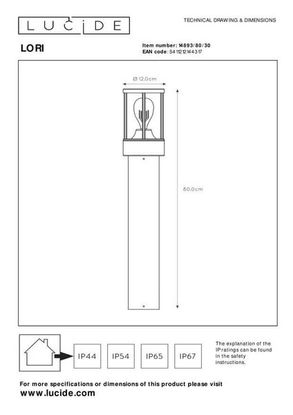 Lucide LORI Pollerleuchte E27 Anthrazit Sensor IP44 14893/80/30