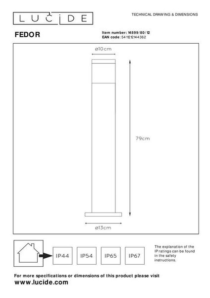 Lucide FEDOR Pollerleuchte E27 Chrom Matt IP44 14899/80/12