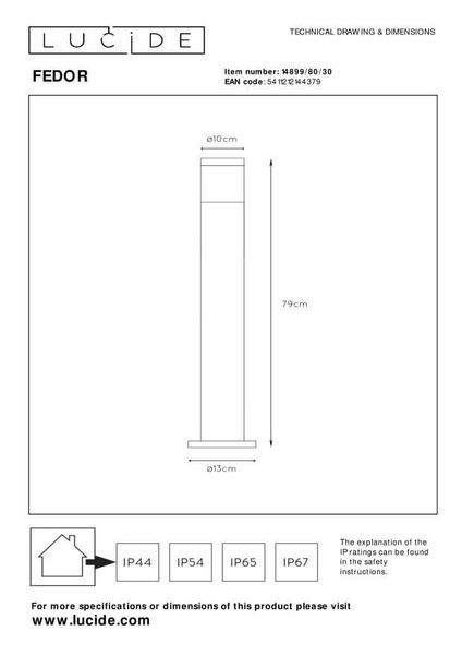 Lucide FEDOR Pollerleuchte E27 Schwarz IP44 14899/80/30