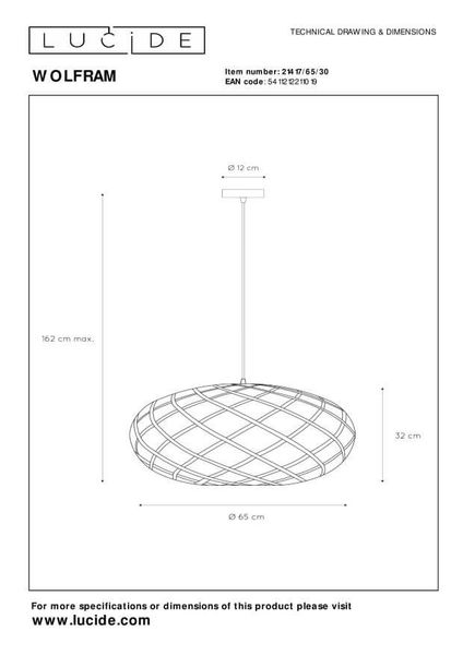 Lucide WOLFRAM Pendelleuchte E27 Schwarz 21417/65/30