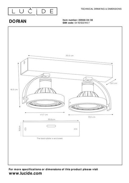 Lucide DORIAN LED Deckenleuchte 2x GU10 Dim-to-warm 2x 12W dimmbar 360° drehbar Schwarz 95Ra 22968/24/30