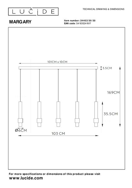 Lucide MARGARY LED Pendelleuchte 5x 4,2W dimmbar Schwarz 90Ra 24402/30/30