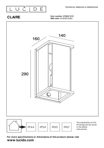 Lucide CLAIRE Wandleuchte E27 Weiß Sensor IP54 27883/11/31