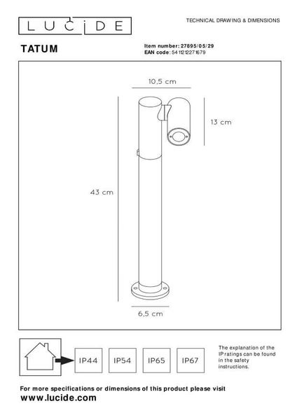 Lucide TATUM LED Pollerleuchte 4,5W drehbar Anthrazit IP65 27895/05/29