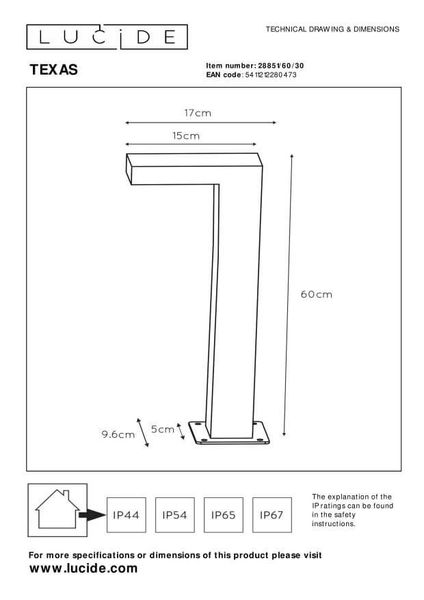 Lucide TEXAS LED Pollerleuchte 7W Anthrazit IP54 28851/60/30