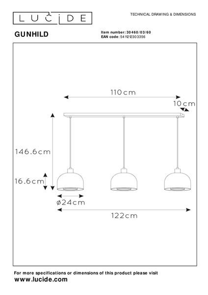 Lucide GUNHILD Pendelleuchte 3x E27 Transparent, Beige 30460/03/60