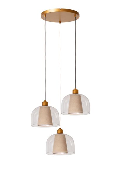 Lucide GUNHILD Pendelleuchte 3x E27 Transparent, Beige 30460/13/60