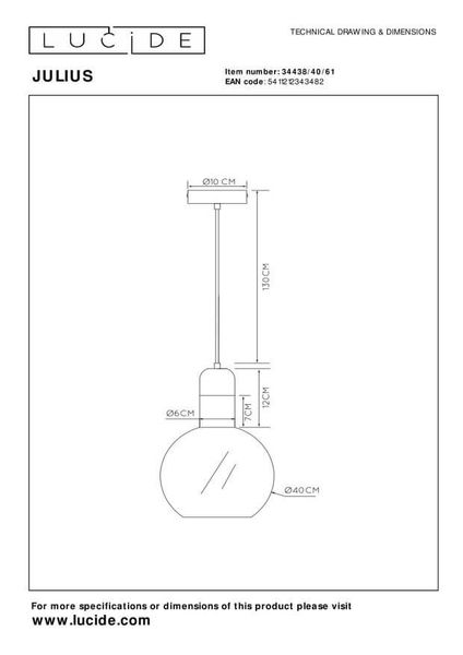 Lucide JULIUS Pendelleuchte E27 Opal, Mattes Gold, Messing 34438/40/61