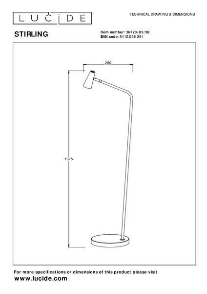 Lucide STIRLING LED Stehleuchte 3-Stufen-Dimmer 3W dimmbar 360° drehbar Schwarz 36720/03/30