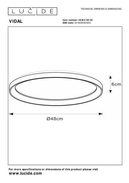 Lucide VIDAL LED Deckenleuchte 38W dimmbar Schwarz, Opal 46103/38/30