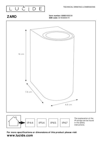 Lucide ZARO Außen-Wandleuchte 2x GU10 Weiß IP44 69801/02/31