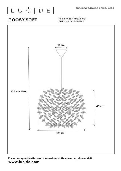 Lucide GOOSY SOFT Pendelleuchte E27 Weiß 71367/50/31