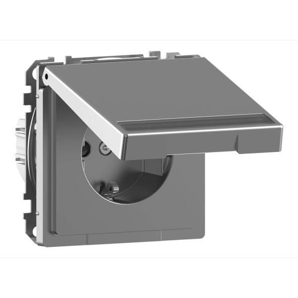 Merten MEG2312-6036 Schutzkontakt-Steckdose mit Klappd. u. Schriftfür, BRS, StK, Edelstahl, System Design