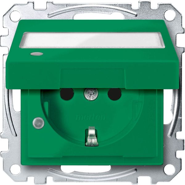 Merten MEG2313-0304 Schutzkontakt Sonderstromkreise mit Klappdeckel, Kontrolllicht und Schriftfeld, BRS, Steckklemmen, SV, grün, System M